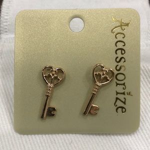 2 for $30 NWT Gold Heart Key Earrings